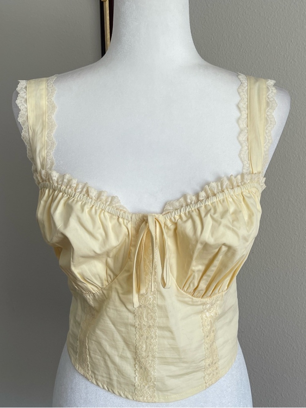 Soft Yellow Lace-Trim Bustier Top Size 1X